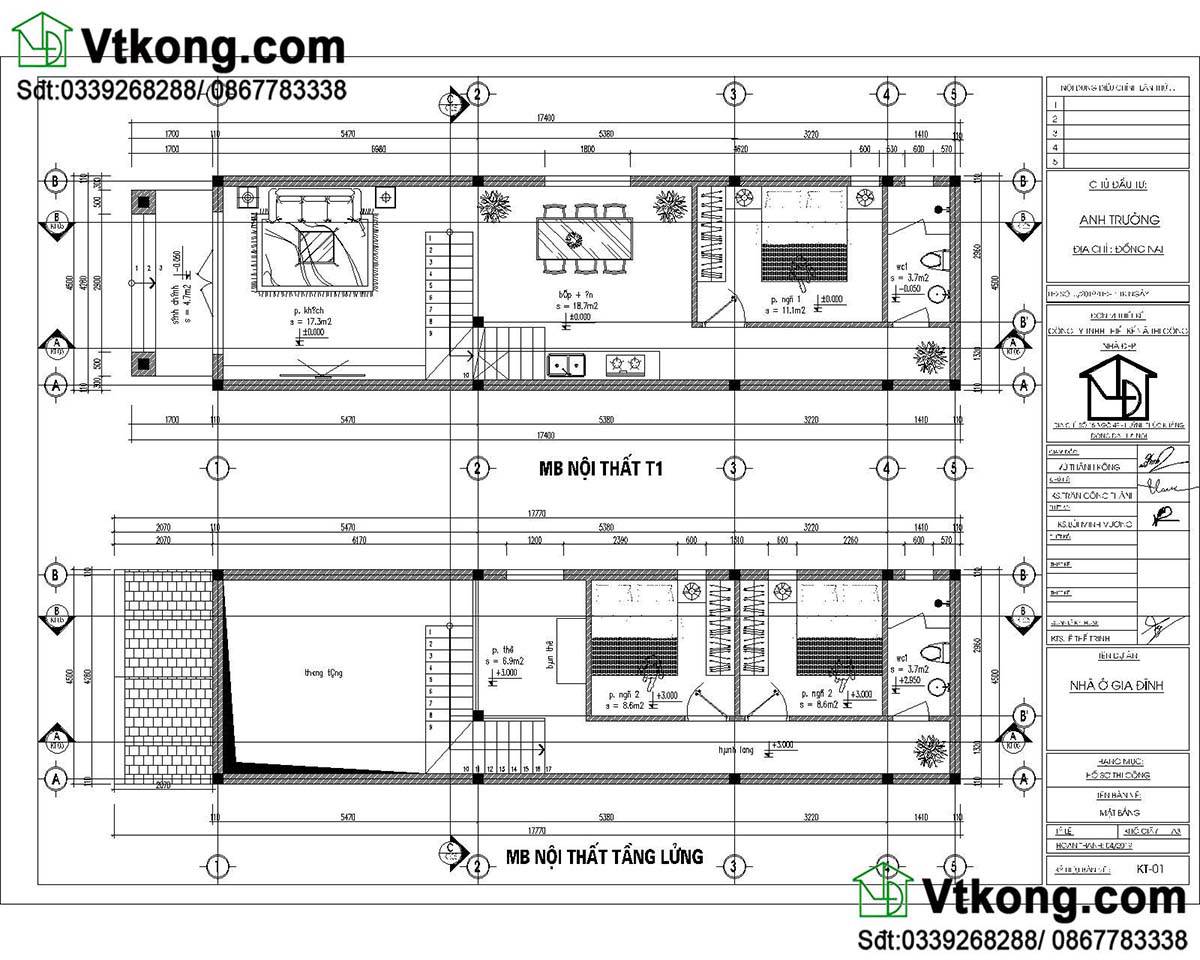 Bản thiết kế nhà cấp 4 rộng 50m2 cho 2 phòng ngủ chi tiết
