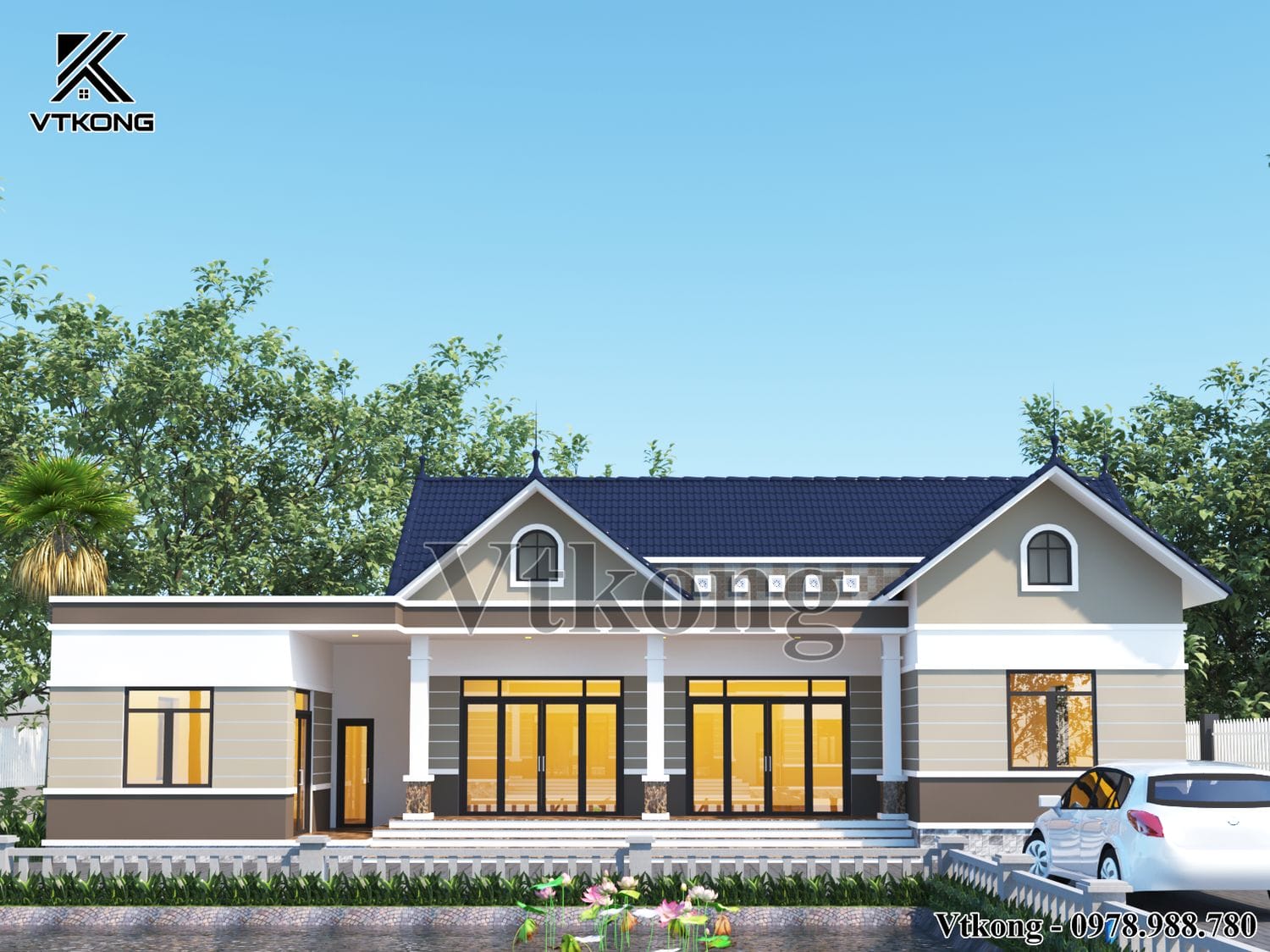 Mặt Tiền Nổi Bật Của Biệt Thự 1 Tầng 10X21M Mau Biet Thu 1 Tang 10X21M Bt1T74