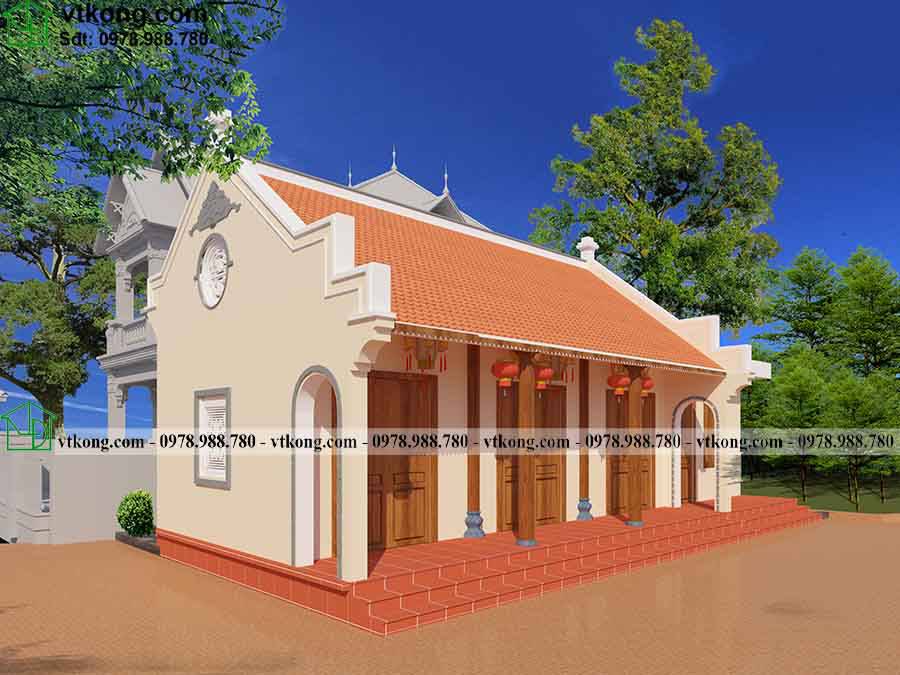 Phối cảnh 3D mẫu thiết kế nhà ở kết hợp nhà thờ truyền thống NTH001