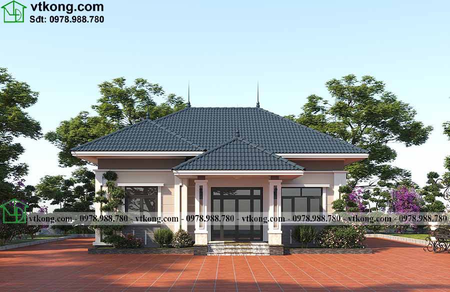 Biệt thự 1 tầng đẹp ở nông thôn 4 phòng ngủ mái Nhật 2022
