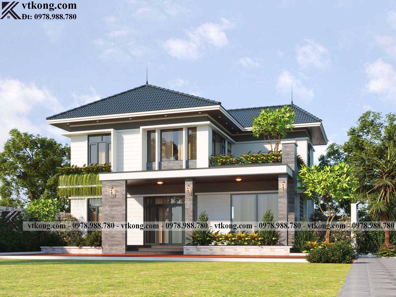 Phoi Canh Mat Nghieng Biet Thu 2 Tang Mai Nhat 13X11M Bt2T116