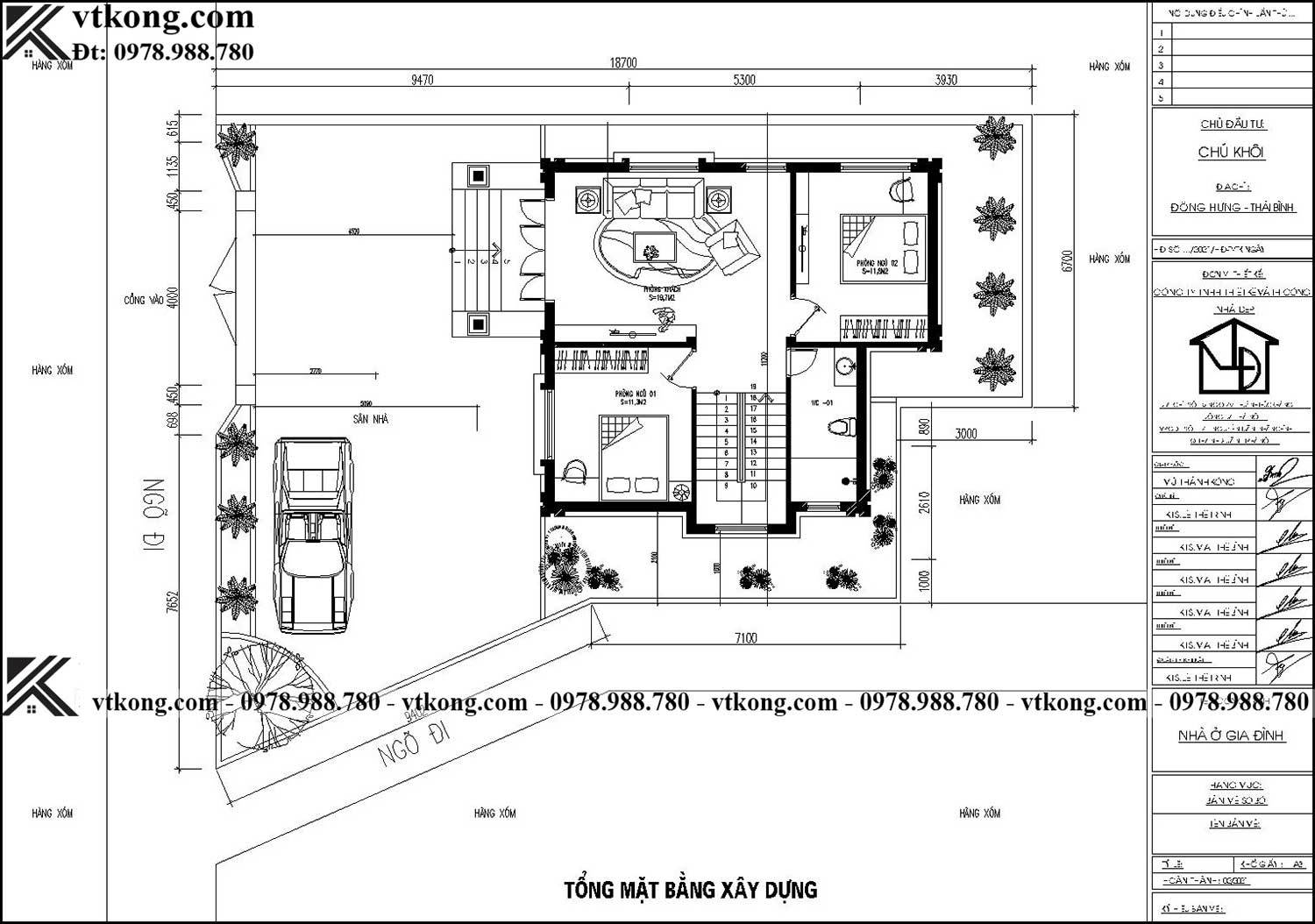Bản vẽ chi tiết tổng quan của mẫu biệt thự 2 tầng mái Nhật 9x9m
