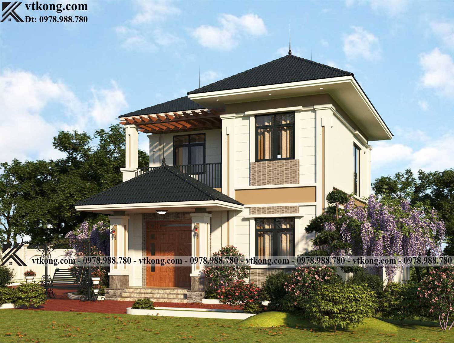 Phoi Canh 3D Biet Thu 2 Tang Mai Nhat 8X11M Bt2T110