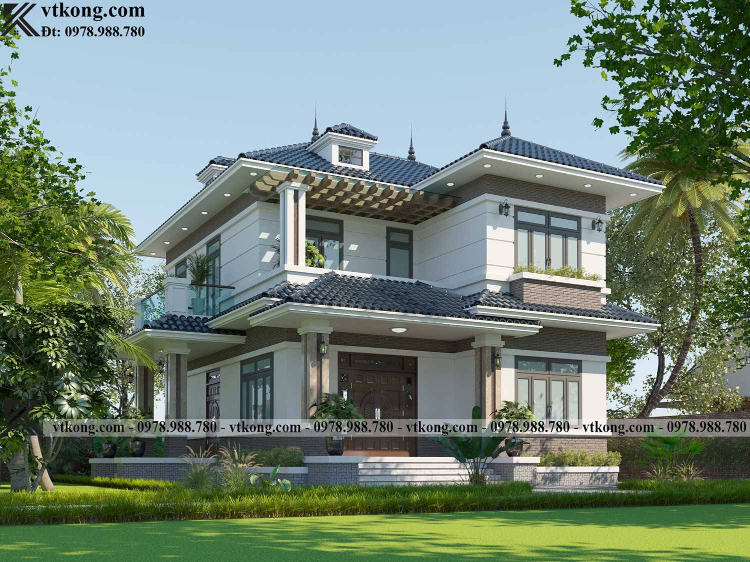 Phoi Canh Mat Nghieng Biet Thu 2 Tang Mai Nhat 9X13M Bt2T118