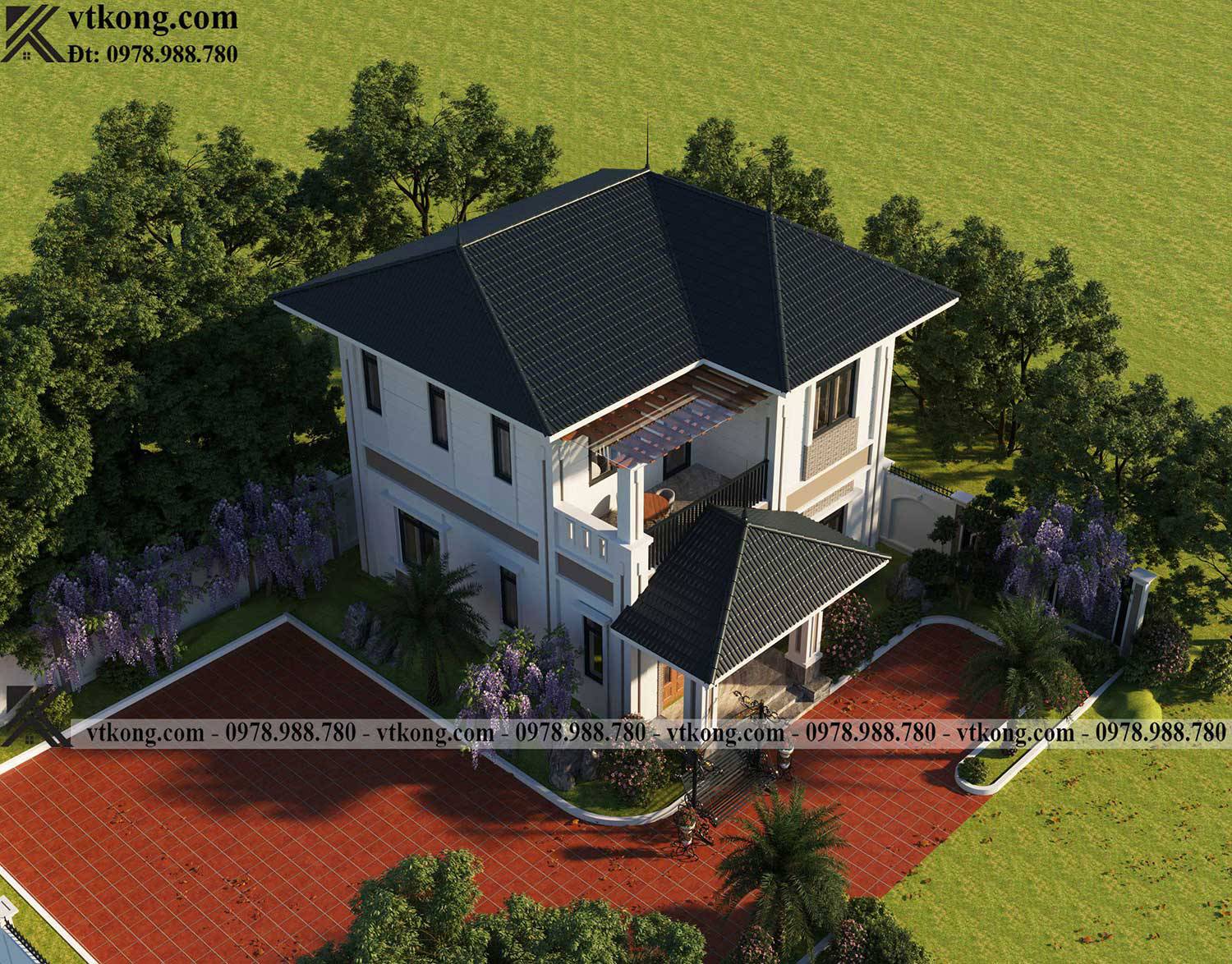 Phoi Canh Tren Cao Biet Thu 2 Tang Mai Nhat 8X11M Bt2T110