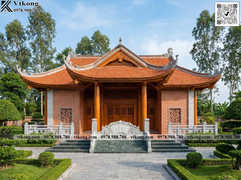 Chính Diện Nhà Thờ Nổi Bật Lên Với Thiết Kế Cuốn Thư Đá Độc Đáo Nha Tho Ho 3 Gian Mai Dao Dep Nth002