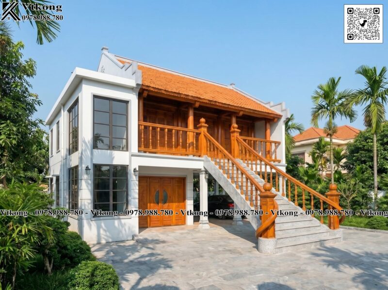 Phần Tay Vịn Cầu Thang Uốn Lượn Mềm Mại Với Thiết Kế Hoa Sen Tinh Tế Ở Đỉnh Thiet Ke Nha Tho Ho 2 Tang 10X8M Dep Nth005