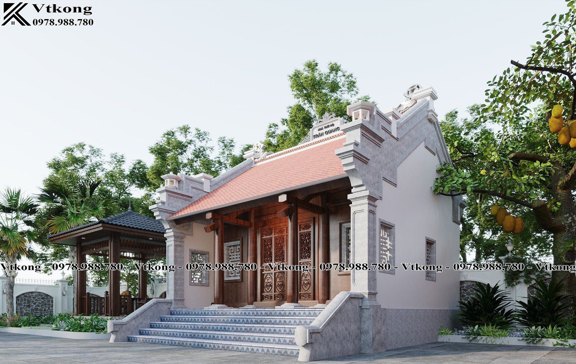 Phối Cảnh Góc Nghiêng Làm Nổi Bật Lên Hết Vẻ Đẹp Của Công Trình Thiet Ke Thi Cong Nha Tho Ho Bang Be Tong Gia Go 6X5M Nth017