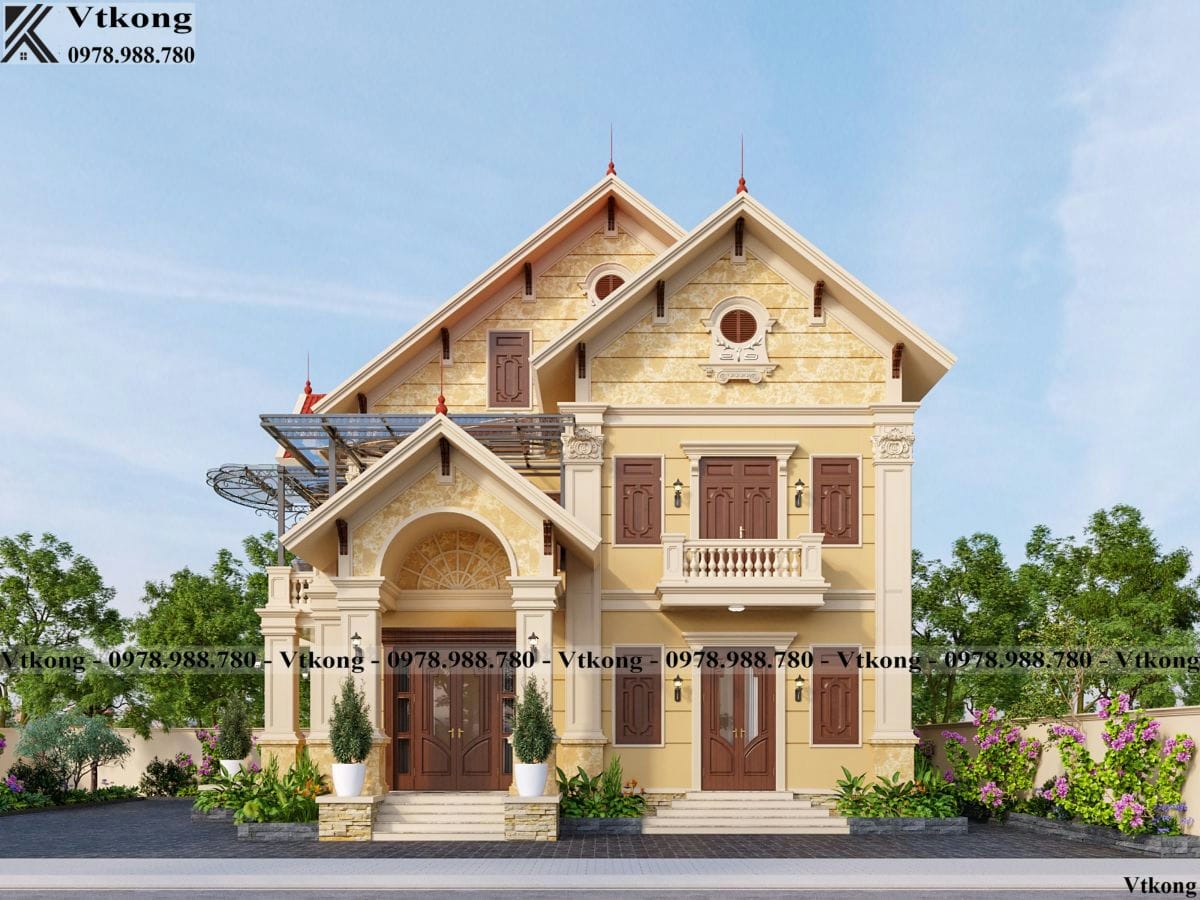 3D Thiết Kế Biệt Thự 2 Tầng Tân Cổ Điển
