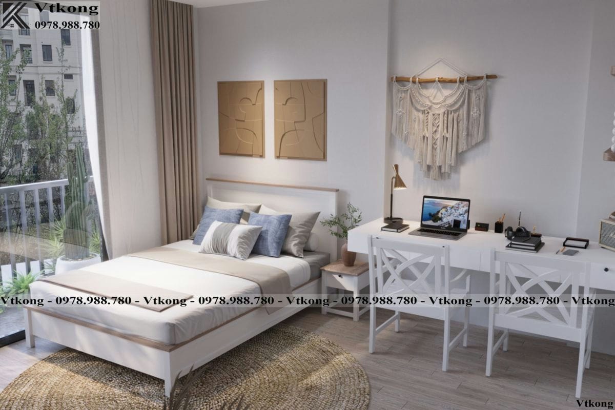Chi Tiết Giường Ngủ Và Bàn Làm Việc Trong Mẫu Nội Thất Căn Hộ Studio Nhỏ Đẹp Mẫu Nội Thất Căn Hộ Studio Ecopark Nhỏ Đẹp