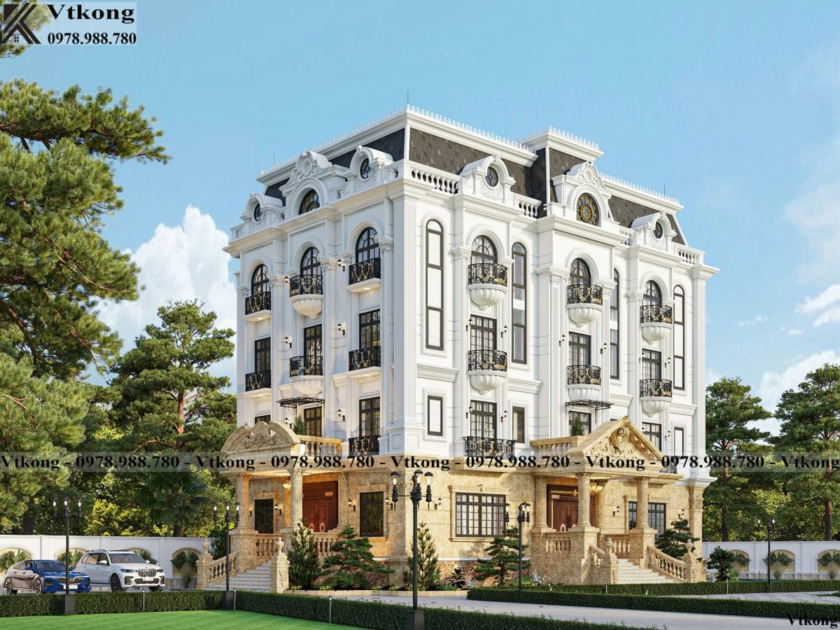 Gam Màu Vàng Và Trắng Kết Hợp Khiến Cho Căn Biệt Thự Tân Cổ 4 Tầng Nổi Bật Mẫu Thiết Kế Biệt Thự 4 Tầng Tân Cổ Điển
