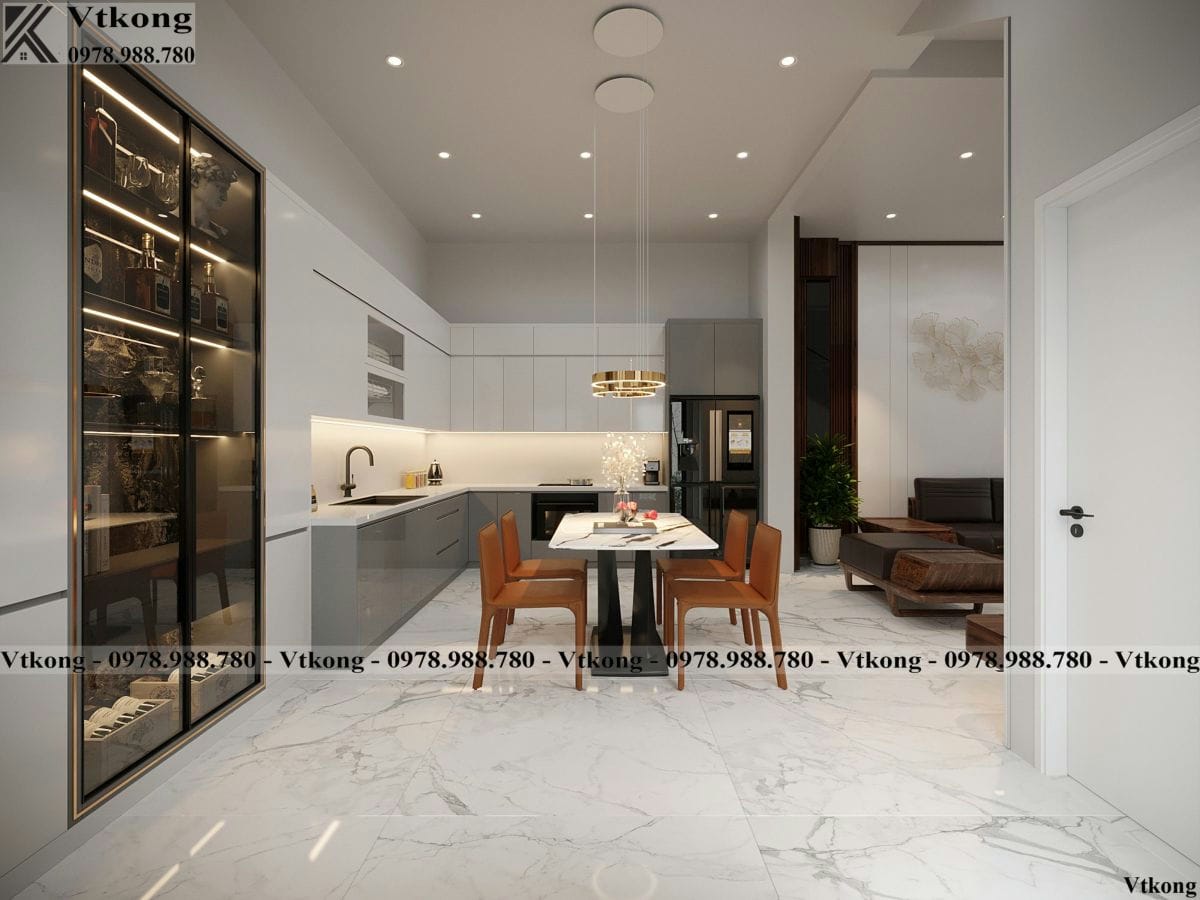 Hệ Thống Đèn Âm Trần Tinh Tế, Hiện Đại Trong Phòng Bếp Nhà Phố 3 Tầng Phòng Bếp Nội Thất Nhà Phố 3 Tầng Hiện Đại