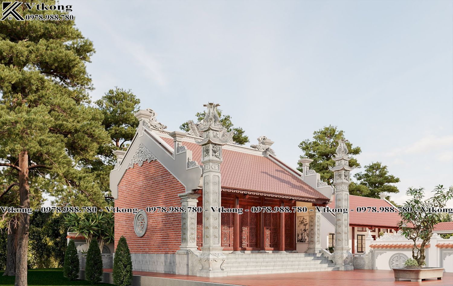 Hệ Cột Đồng Trụ Bề Thế, Sừng Sững Đặt Đối Xứng Hai Bên Nhà Thờ Đầy Uy Nghiêm Mat-Ben-Nha-Tho-Ho-3-Gian-2-Mai-8X8M-Nth28