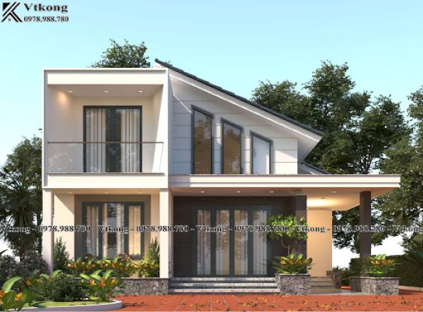Thiết Kế Nhà Gác Lửng 3 Phòng Ngủ Mái Lệch Mau-Nha-Gac-Lung-3-Phong-Ngu