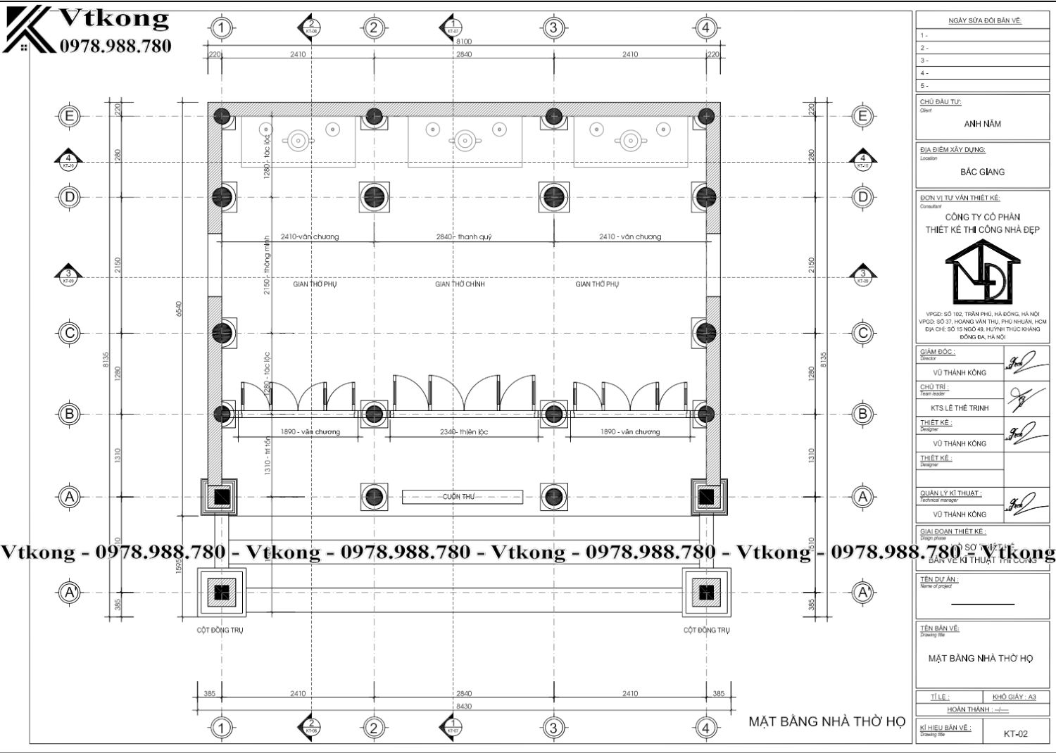 Mặt Bằng Nhà Thờ Họ Nhà Thờ Họ 3 Gian 2 Mái 8X7M Mb-Nha-Tho-Ho-3-Gian-2-Mai-8X8M-Nth28