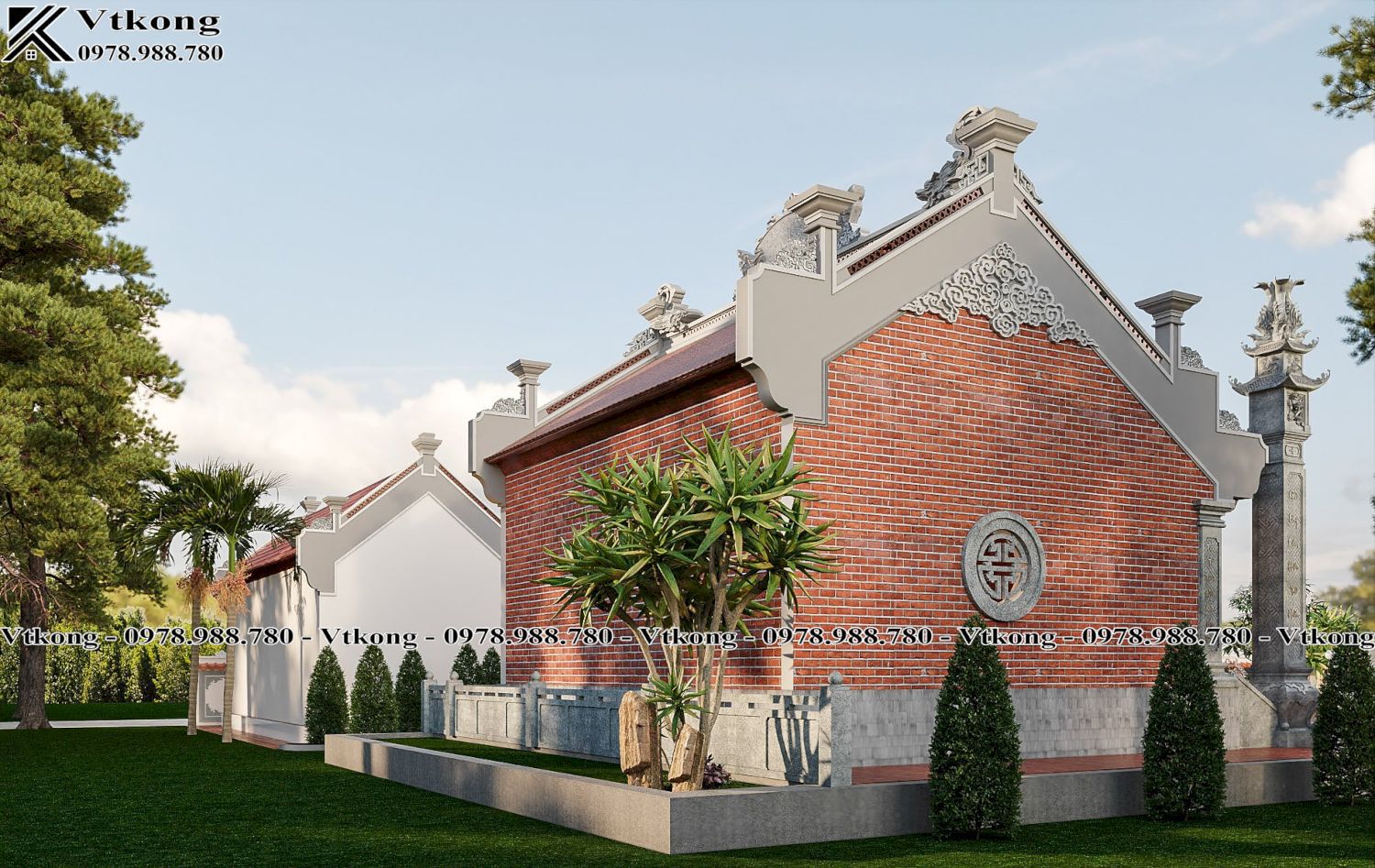 Tổng Thể Nhà Thờ Họ 3 Gian 2 Mái 8X8M Được Xây Dựng Bởi Tường Đỏ Nổi Bật Phia-Sau-Nha-Tho-Ho-3-Gian-2-Mai-8X8M-Nth28