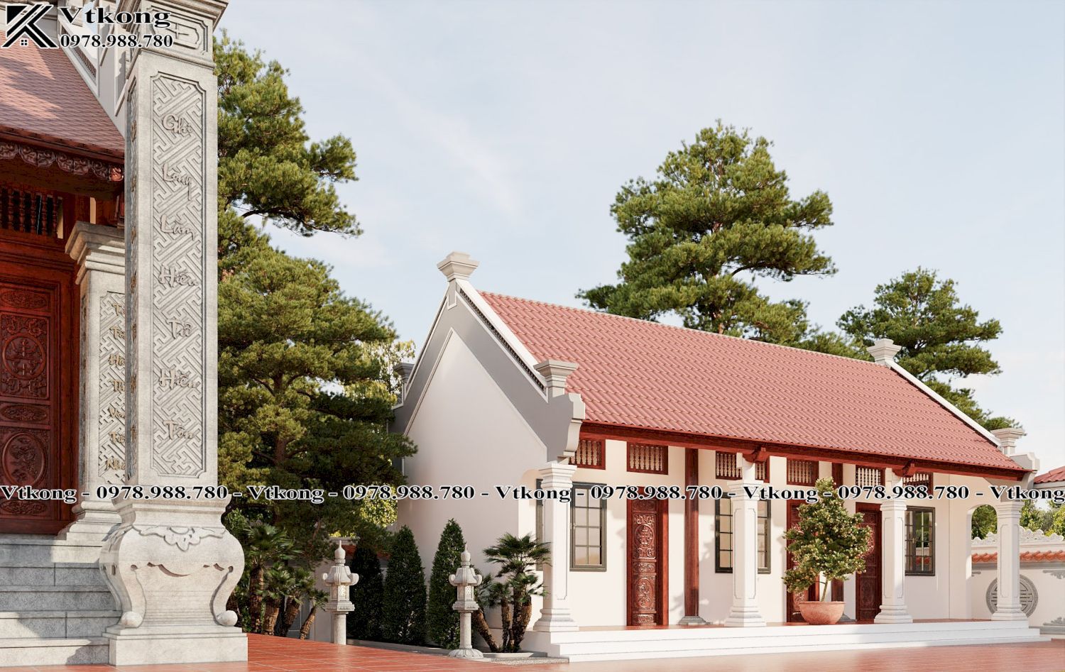 Công Trình Nhà Ở Được Thiết Kế Đơn Giản, Tinh Tế Phoi-Canh-Nha-O-Nha-Tho-Ho-3-Gian-2-Mai-8X8M-Nth28