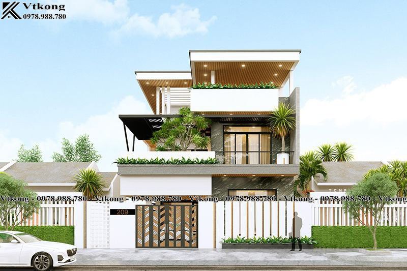45+ Mẫu Biệt Thự Mái Bằng Đẹp Cho Không Gian Sống Hiện Đại 3 Toàn Cảnh 3D Biệt Thự Mái Bằng 3 Tầng