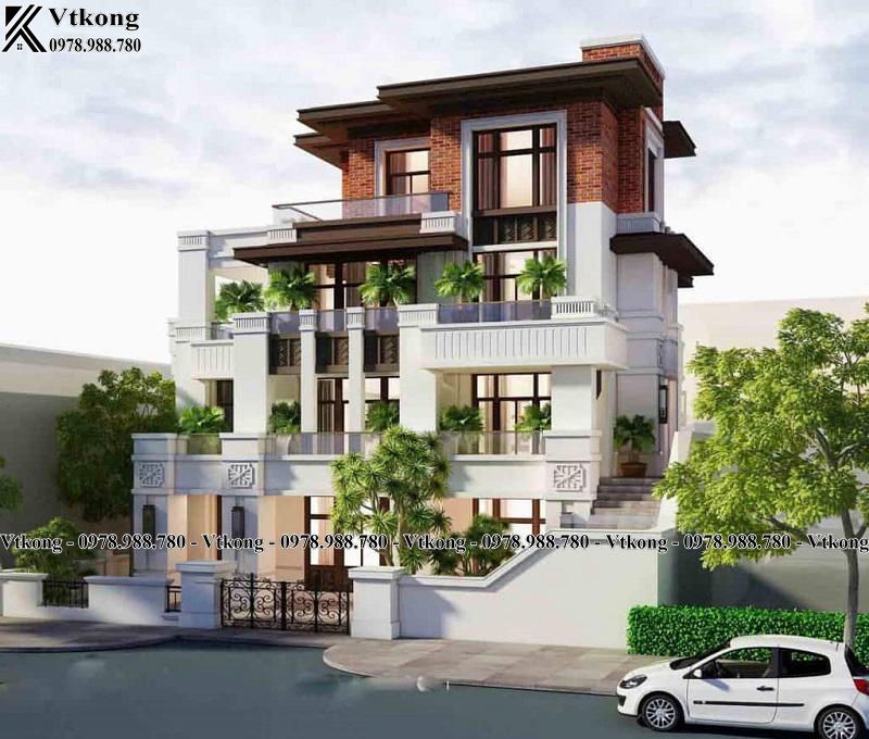 45+ Mẫu Biệt Thự Mái Bằng Đẹp Cho Không Gian Sống Hiện Đại 4 3D Ngoại Cảnh Biệt Thự Mái Bằng 4 Tầng
