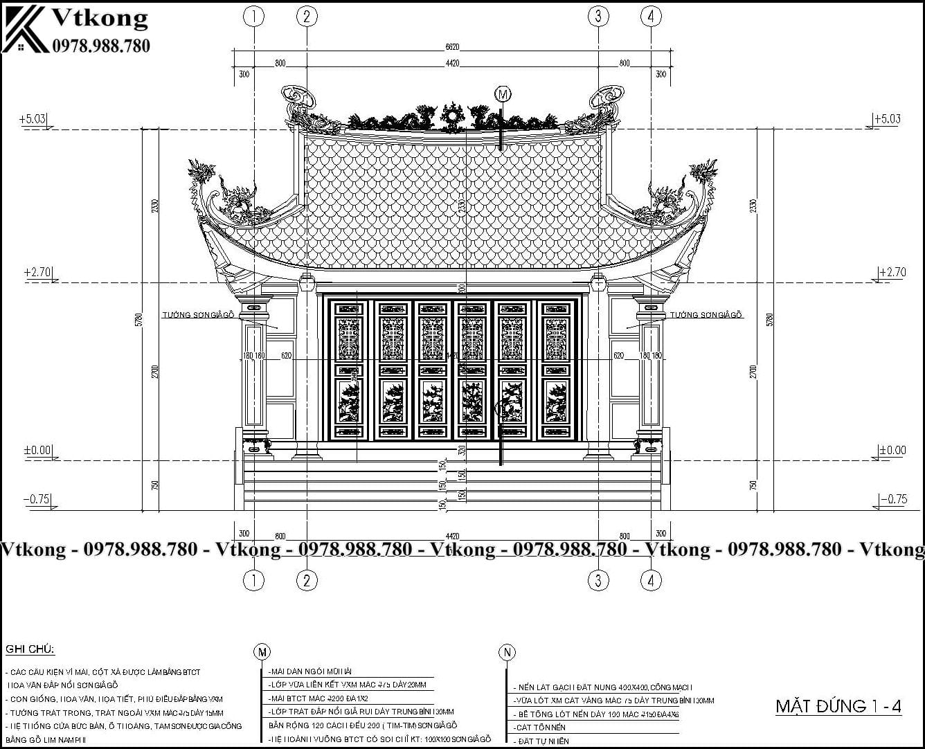 Bản Vẽ Mặt Đứng Mẫu Thiết Kế Nhà Thờ 1 Gian 4 Mái 6X5M Tại Nghệ An Ban Ve Mat Dung Nha Tho Ho 1 Gian 4 Mai Nth56