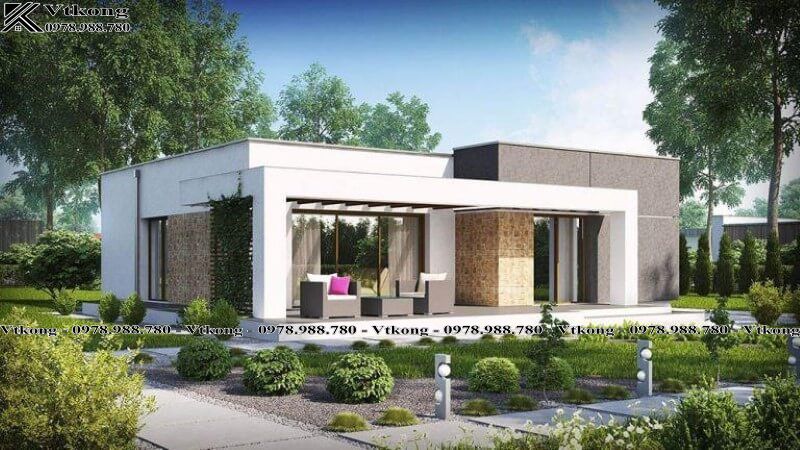 Mẫu Biệt Thự 1 Tầng 2 Phòng Ngủ Mái Bằng