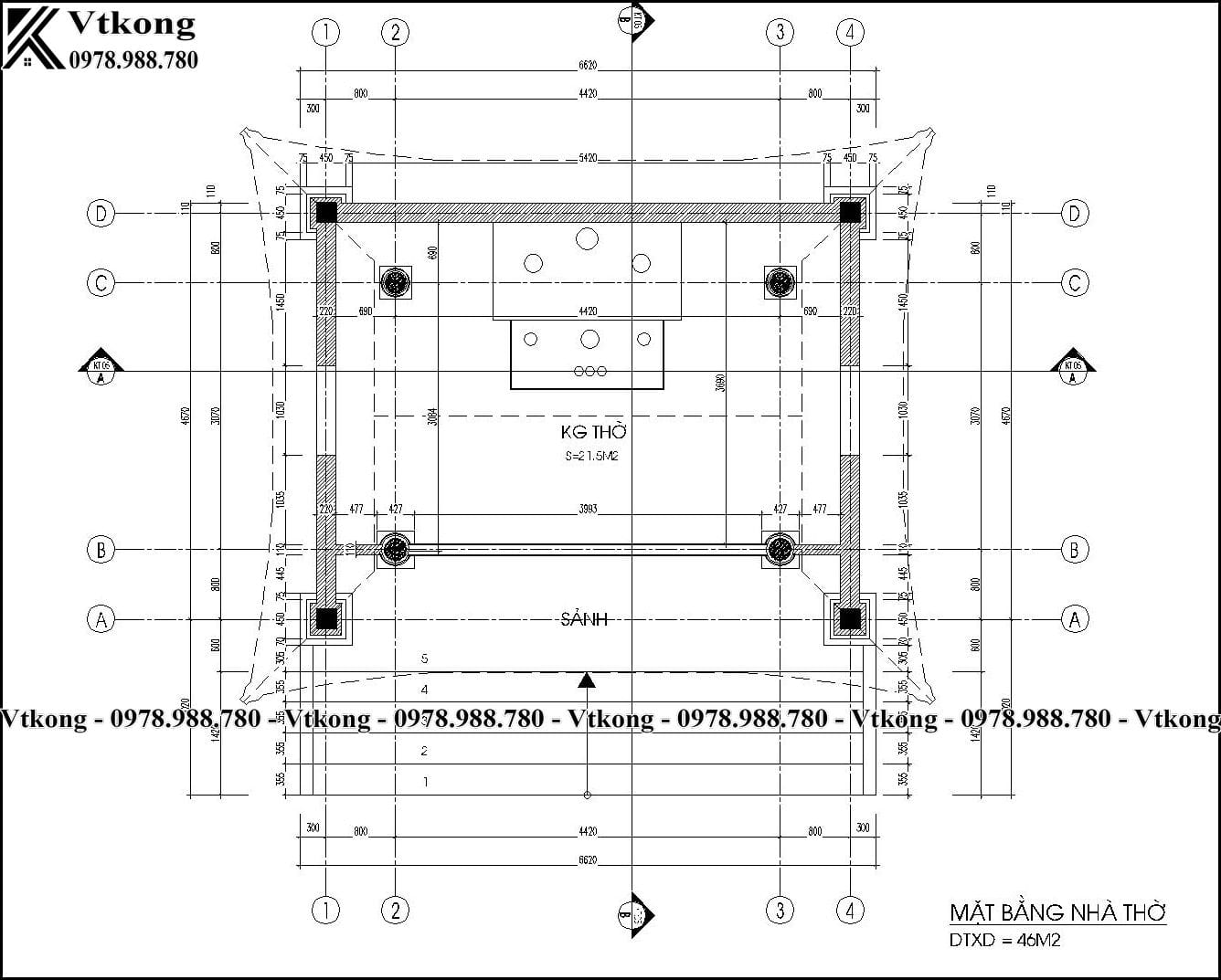 Mặt Bằng Nội Thất Nhà Thờ Họ 1 Gian 4 Mái Bằng Bê Tông Cốt Thép Mat Bang Noi That Nha Tho Ho 1 Gian 4 Mai Nth56
