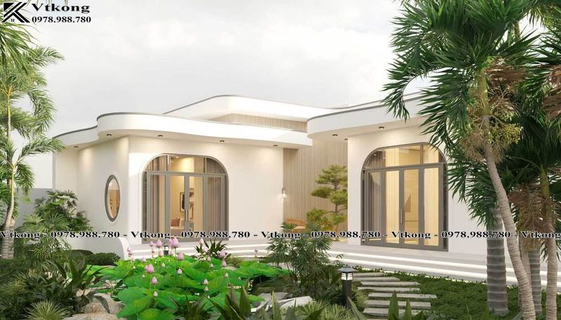 Hình Ảnh Góc Nghiêng Biệt Thự 1 Tầng Có 4 Phòng Ngủ 150M2