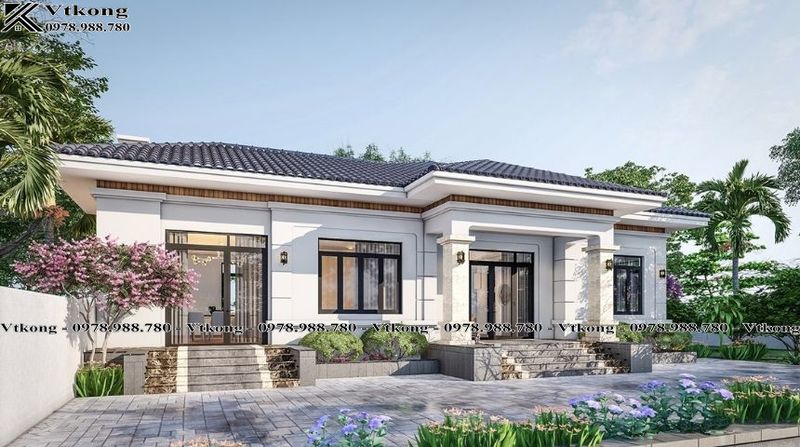 Thiết Kế Nhà Biệt Thự 1 Tầng Có 4 Phòng Ngủ 200M2