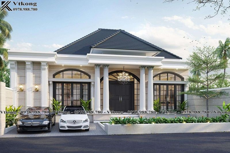 Mặt Tiền Biệt Thự 1 Tầng 4 Phòng Ngủ Tân Cổ Điển