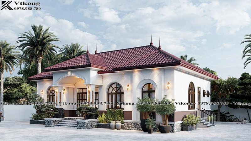 Ngoại Thất Biệt Thự 1 Tầng Có 4 Phòng Ngủ Ở Nông Thôn