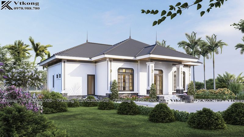 Phối Cảnh Sân Vườn Biệt Thự 1 Tầng Có 4 Phòng Ngủ