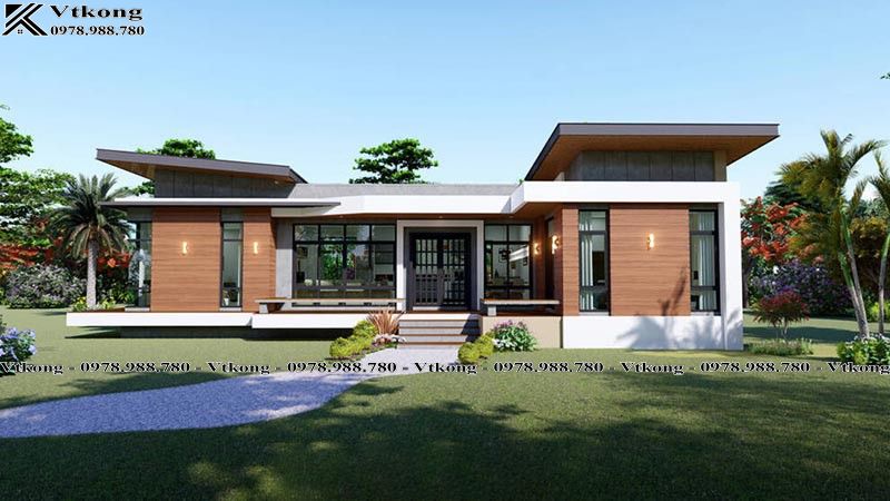 Phối Cảnh Biệt Thự 1 Tầng Có 4 Phòng Ngủ Hiện Đại