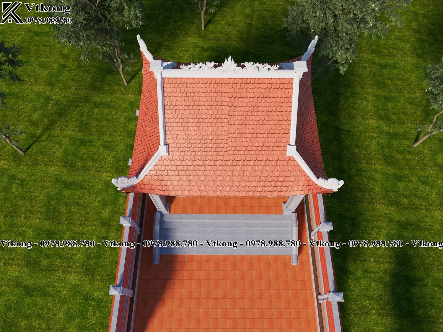 Phối Cảnh Tổng Thể Nhà Thờ Họ 1 Gian 4 Mái Đẹp Phoi Canh Tong The Nha Tho Ho 1 Gian 4 Mai Nth56