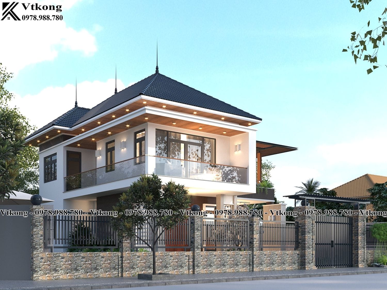 Biệt Thự 2 Tầng Mái Nhật 8X12M Có 4 Phòng Ngủ Tại Hà Tĩnh Bt2T150 3 Thiet Ke Mat Ben Biet Thu 2 Tang Bt2T150
