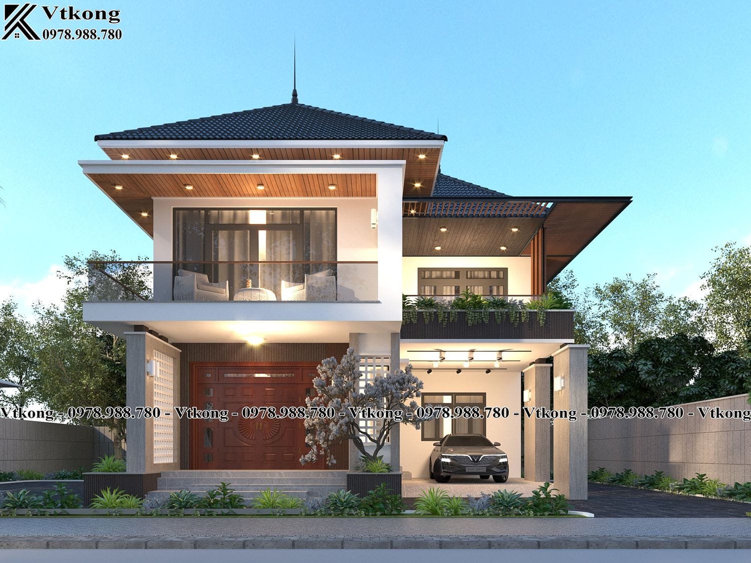Biệt Thự 2 Tầng Mái Nhật 8X12M Có 4 Phòng Ngủ Tại Hà Tĩnh Bt2T150 4 Thiet Ke Mat Tien Biet Thu 2 Tang Mai Nhat 8X12M Bt2T150