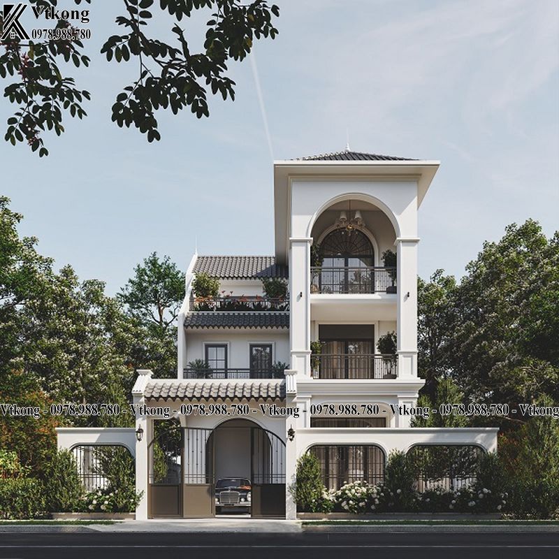 Hình Ảnh 3D Mẫu Biệt Thự Indochine 3 Tầng