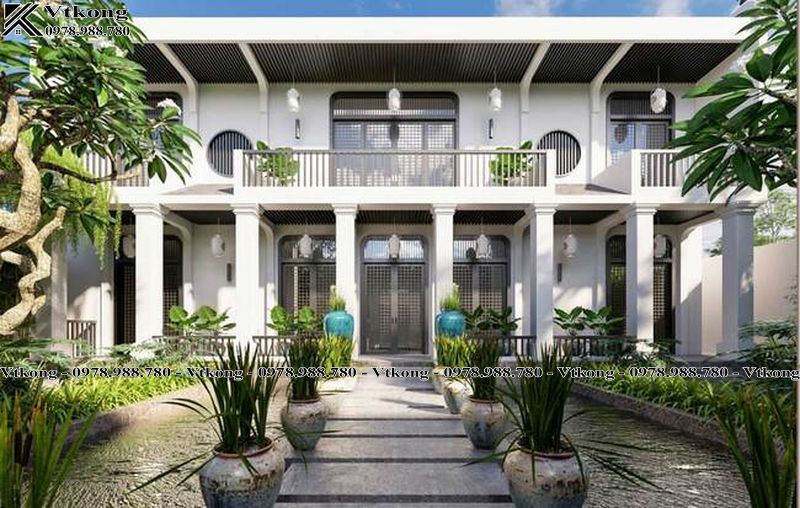 Mẫu Biệt Thự Mái Bằng Phong Cách Indochine