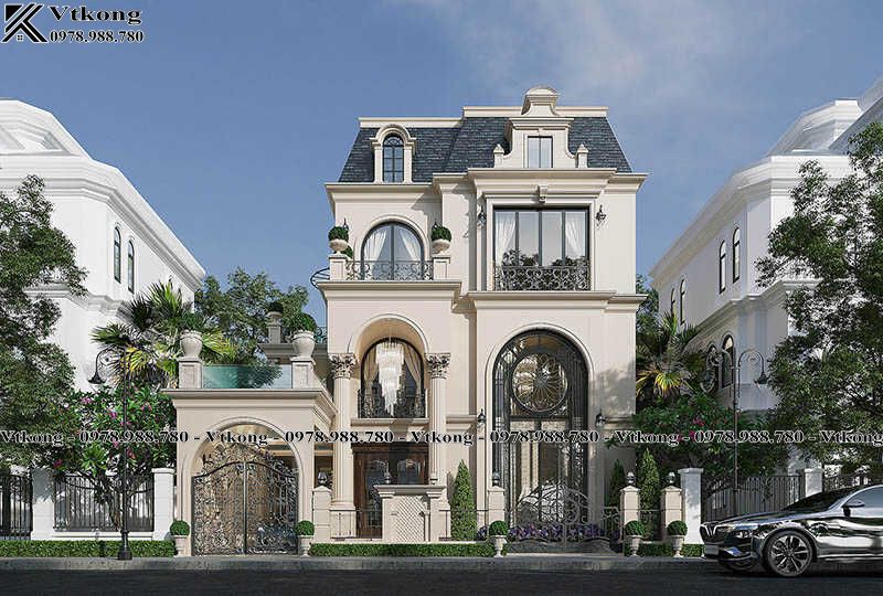 Mặt Tiền Biệt Thự Phong Cách Indochine Mái Mansard