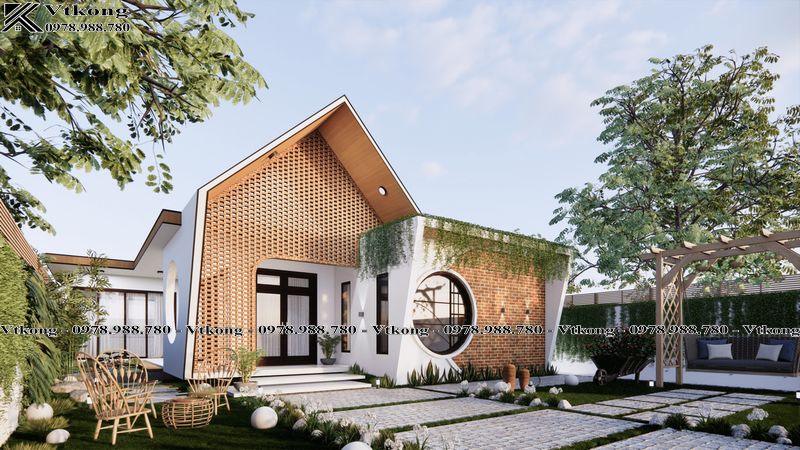 3D Mẫu Nhà Biệt Thự Cấp 4 Phong Cách Indochine