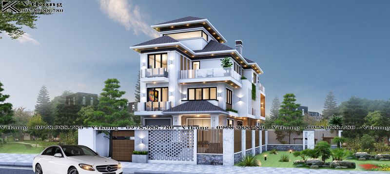 60+ Mẫu Thiết Kế Biệt Thự 3 Tầng 2 Mặt Tiền Rộng Thoáng Đầy Tiện Nghi 2 Phối Cảnh Biệt Thự 3 Tầng 2 Mặt Tiền Đẹp Mái Nhật