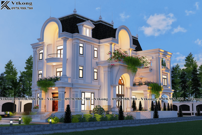 55+ Mẫu Biệt Thự Kiểu Pháp Đẹp Nhất Mọi Thời Đại 5 3D Ngoại Thất Mẫu Biệt Thự Kiểu Pháp 3 Tầng