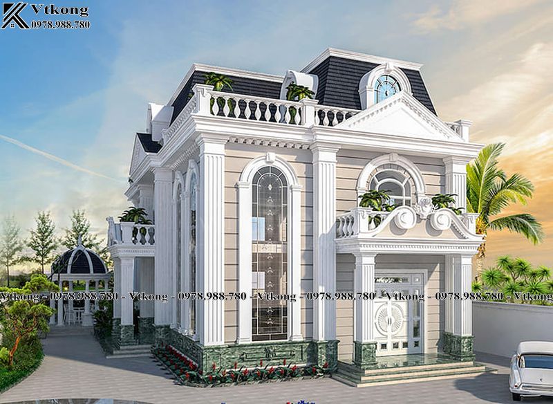 Phối Cảnh Góc Nghiêng Mẫu Biệt Thự 2 Tầng Kiểu Pháp Mini
