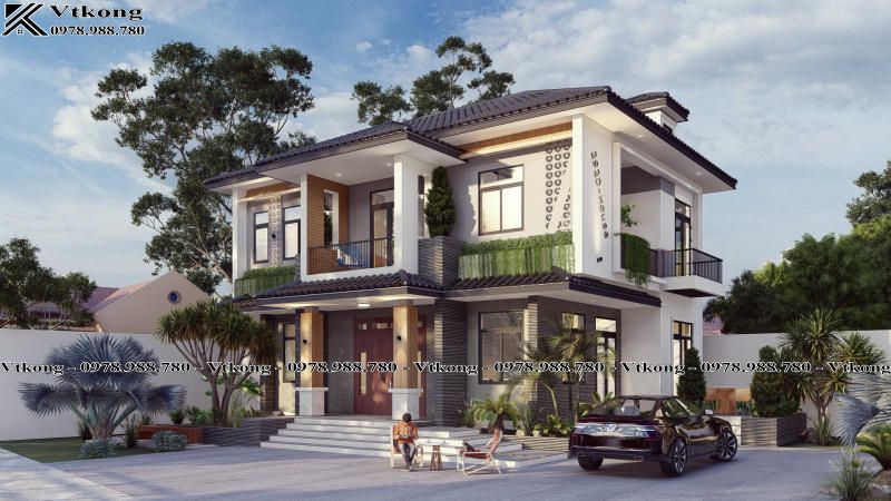 3D Ngoại Thất Biệt Thự Đẹp Mini 2 Tầng Mái Nhật
