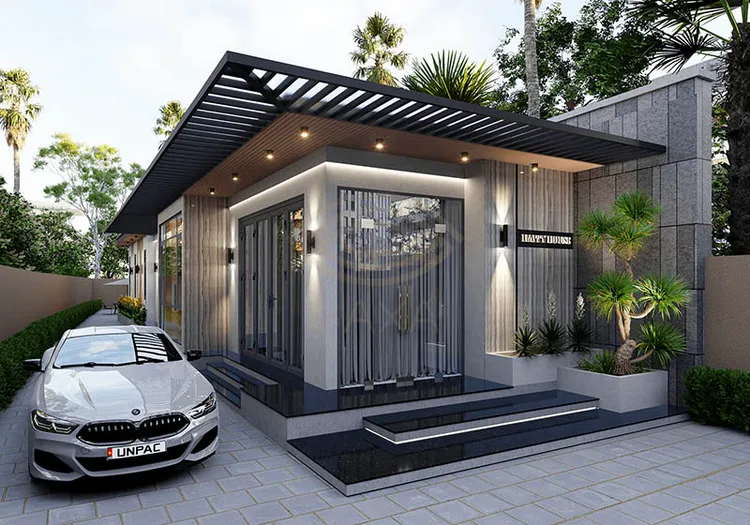 Mẫu Nhà Cấp 4 4X15M 2 Phòng Ngủ Hiện Đại Với Kính Cường Lực