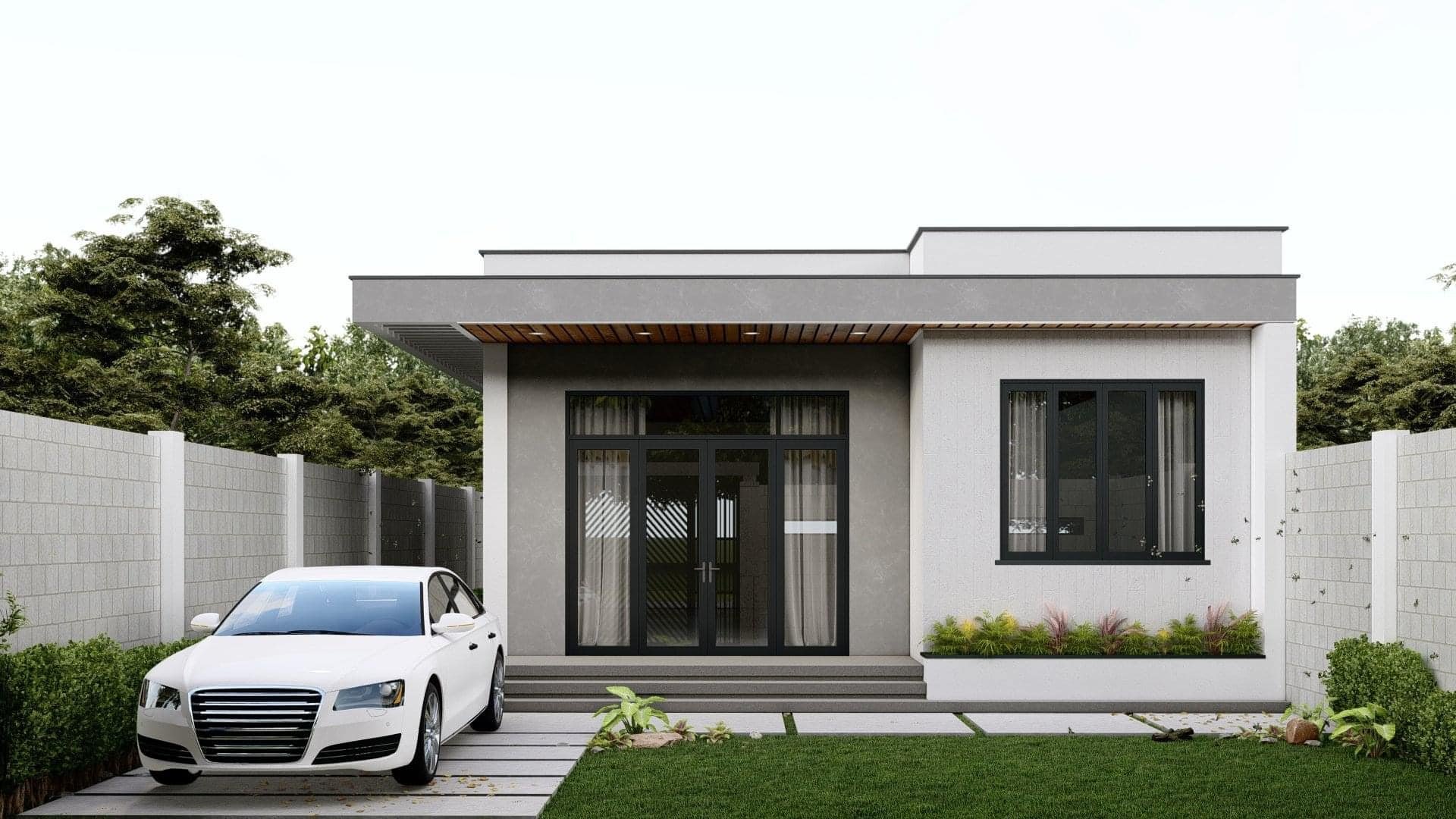 Mẫu Nhà Cấp 4 4X15M 2 Phòng Ngủ Hiện Đại Với Kính Cường Lực