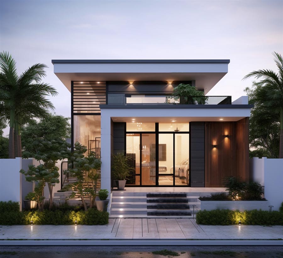 Mẫu Nhà Cấp 4 4X15M 2 Phòng Ngủ Hiện Đại Với Kính Cường Lực