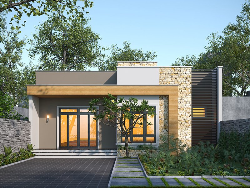 Mẫu Nhà Cấp 4 4X15M 2 Phòng Ngủ Hiện Đại Với Kính Cường Lực