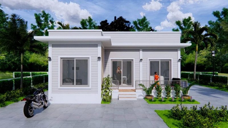 Mẫu Nhà Cấp 4 Chữ L Mái Bằng Truyền Thống Mẫu Nhà Cấp 4 Chữ L Mái Bằng Truyền Thống