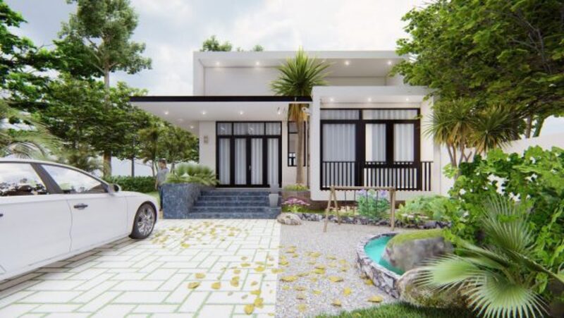 Mẫu Nhà Cấp 4 Chữ L Mái Bằng Phong Cách Châu Âu Mẫu Nhà Cấp 4 Chữ L Mái Bằng Phong Cách Châu Âu