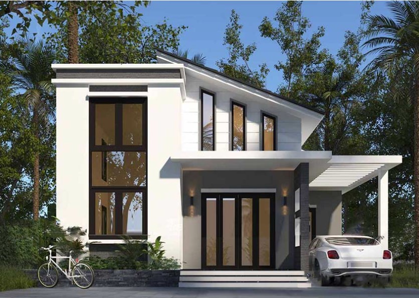 Mẫu Nhà Cấp 4 Mái Lệch 3 Phòng Ngủ Với Sân Vườn